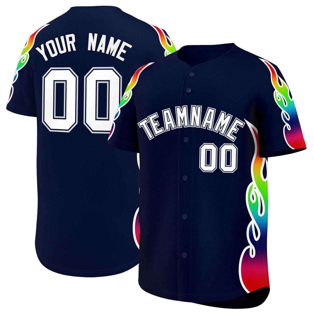 Custom Navy Graffiti Pattern Personalized Multicolored Flames Print Authentic Baseball Jersey| KXKSHOP