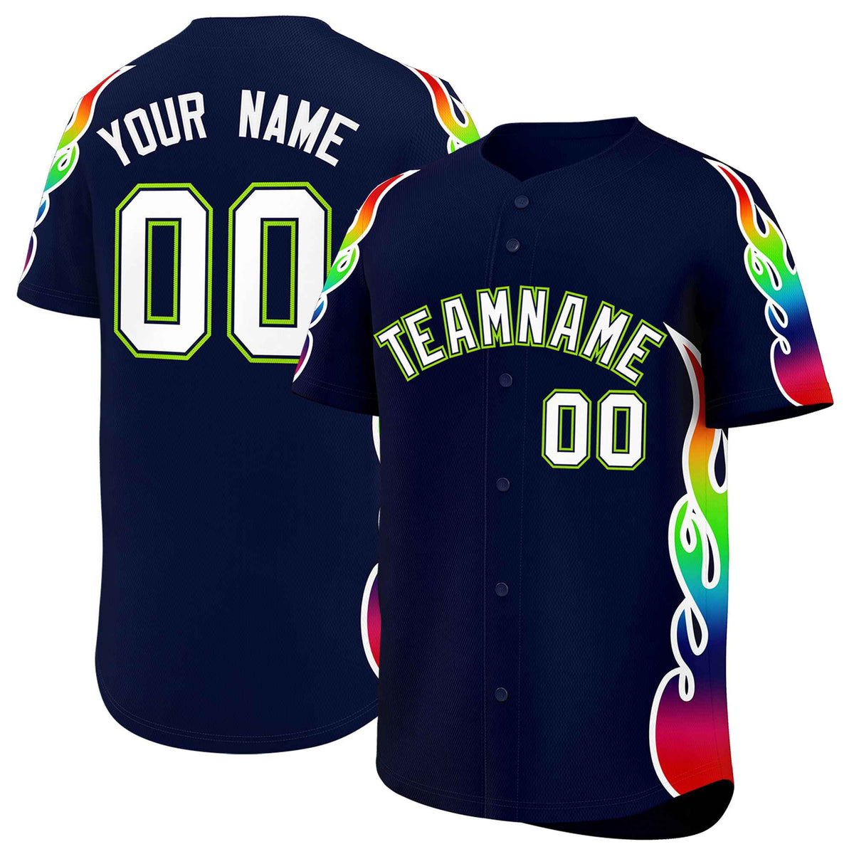 Custom Navy Graffiti Pattern Personalized Multicolored Flames Print Authentic Baseball Jersey| KXKSHOP