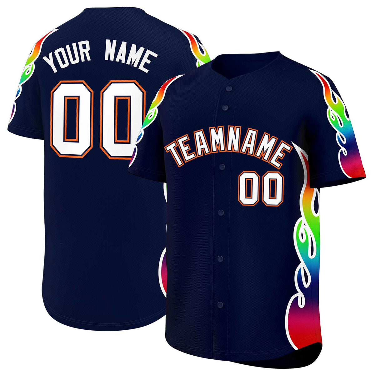 Custom Navy Graffiti Pattern Personalized Multicolored Flames Print Authentic Baseball Jersey| KXKSHOP