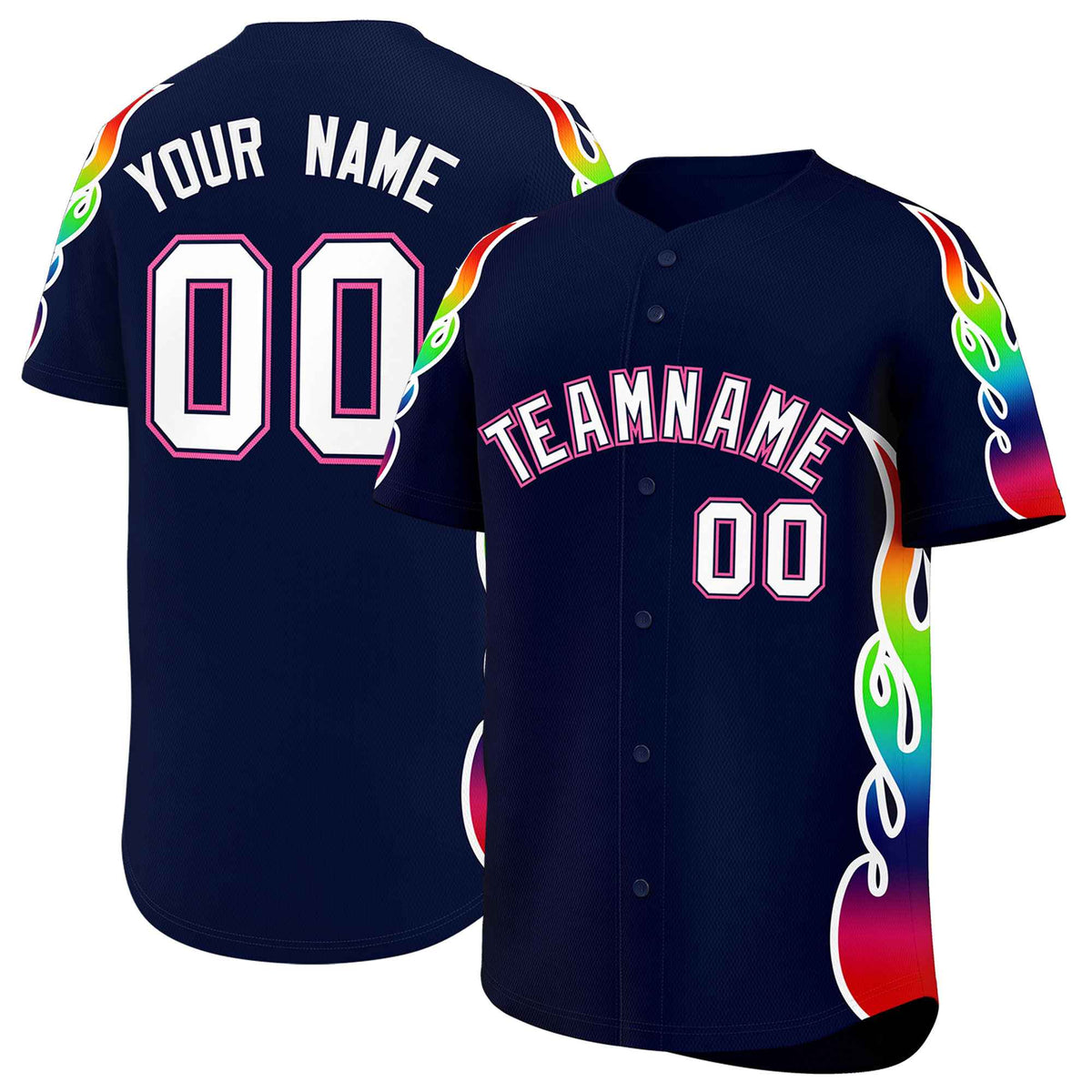 Custom Navy Graffiti Pattern Personalized Multicolored Flames Print Authentic Baseball Jersey| KXKSHOP