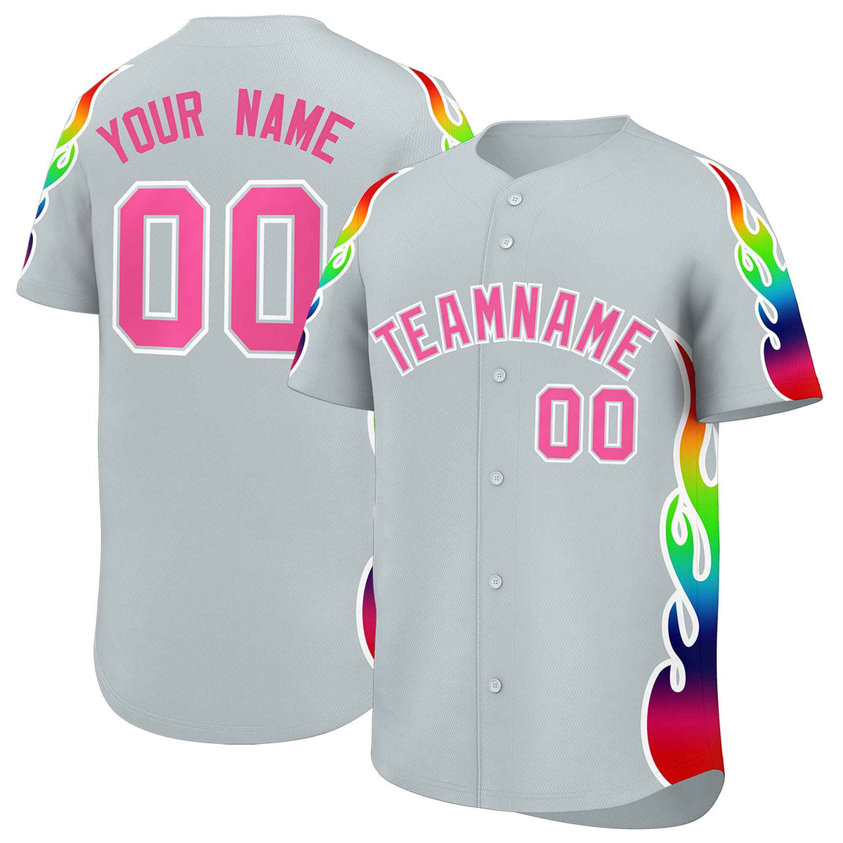Custom Silver Graffiti Pattern Personalized Multicolored Flames Print Authentic Baseball Jersey| KXKSHOP
