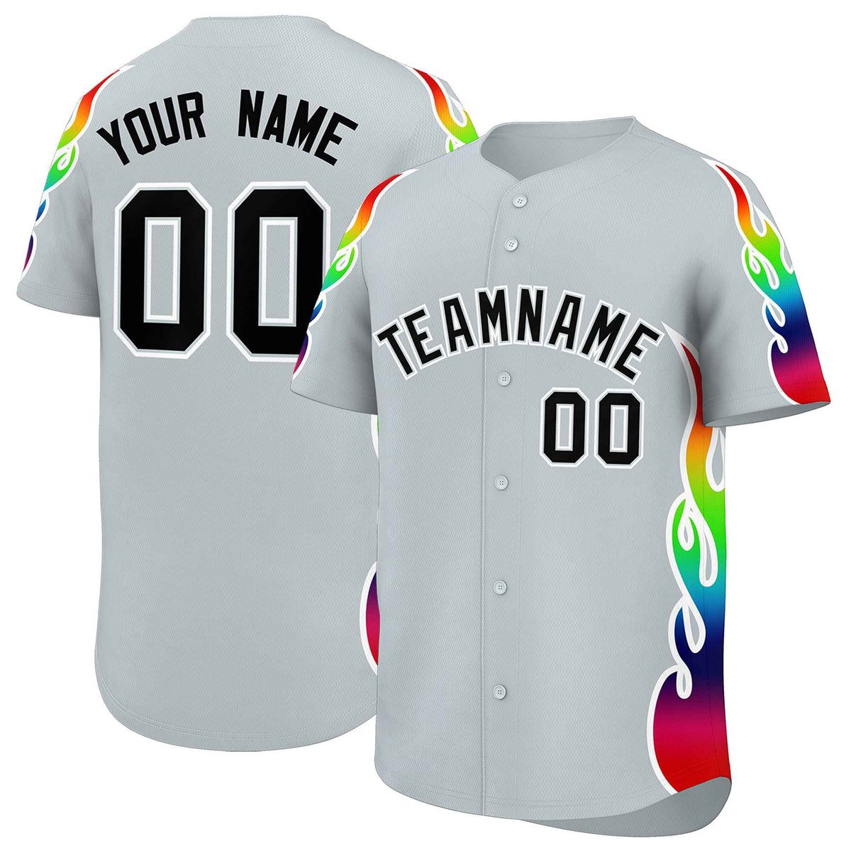 Custom Silver Graffiti Pattern Personalized Multicolored Flames Print Authentic Baseball Jersey| KXKSHOP