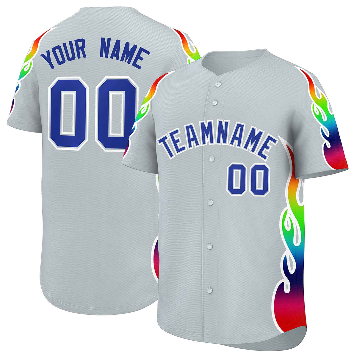 Custom Silver Graffiti Pattern Personalized Multicolored Flames Print Authentic Baseball Jersey| KXKSHOP