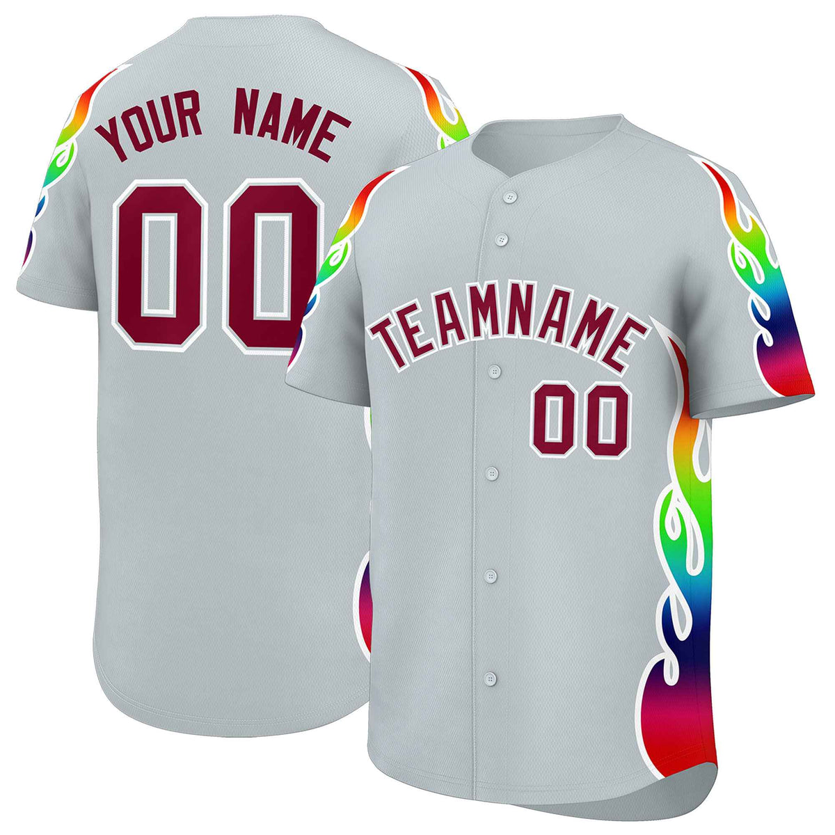 Custom Silver Graffiti Pattern Personalized Multicolored Flames Print Authentic Baseball Jersey| KXKSHOP