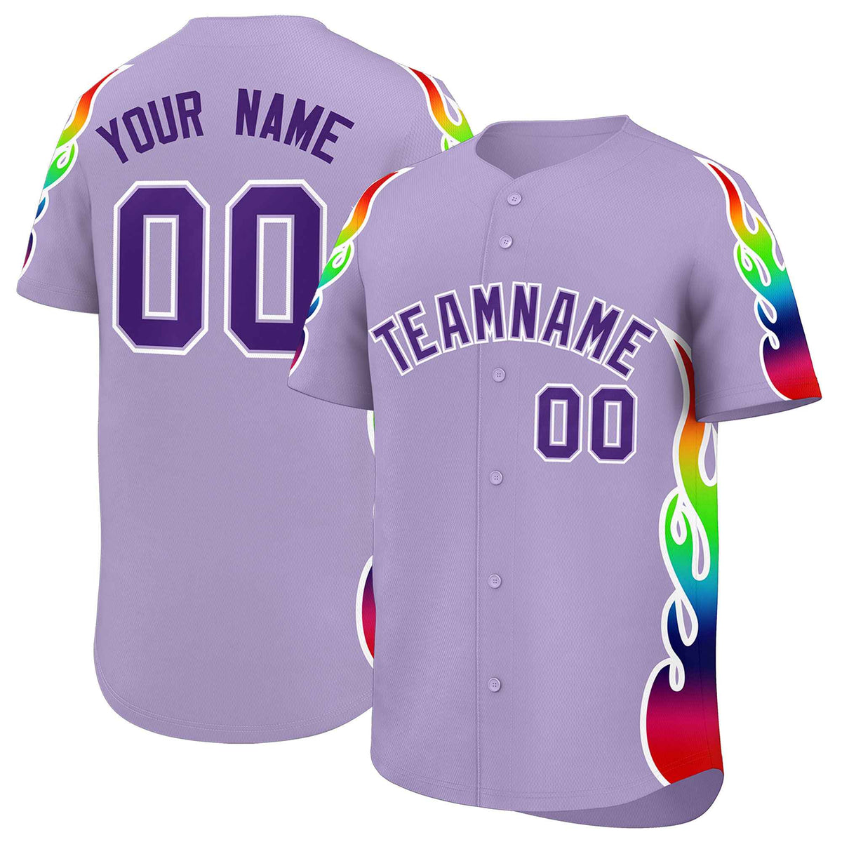 Custom Light Purple Graffiti Pattern Personalized Multicolored Flames Print Authentic Baseball Jersey| KXKSHOP