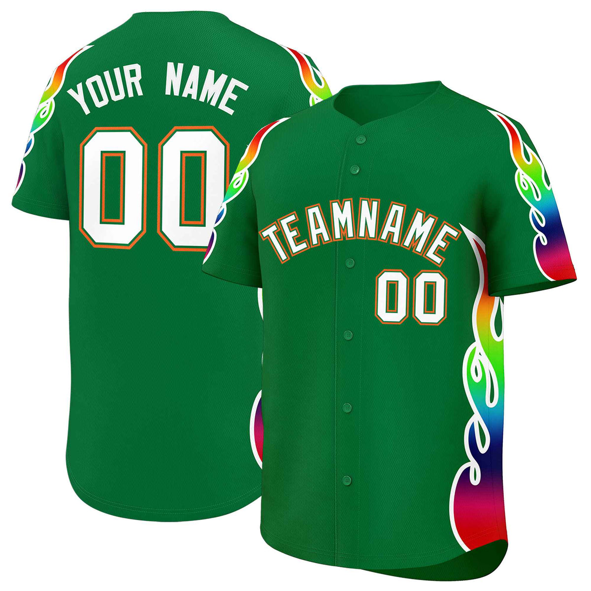 Custom Kelly Green Graffiti Pattern Personalized Multicolored Flames Print Authentic Baseball Jersey| KXKSHOP