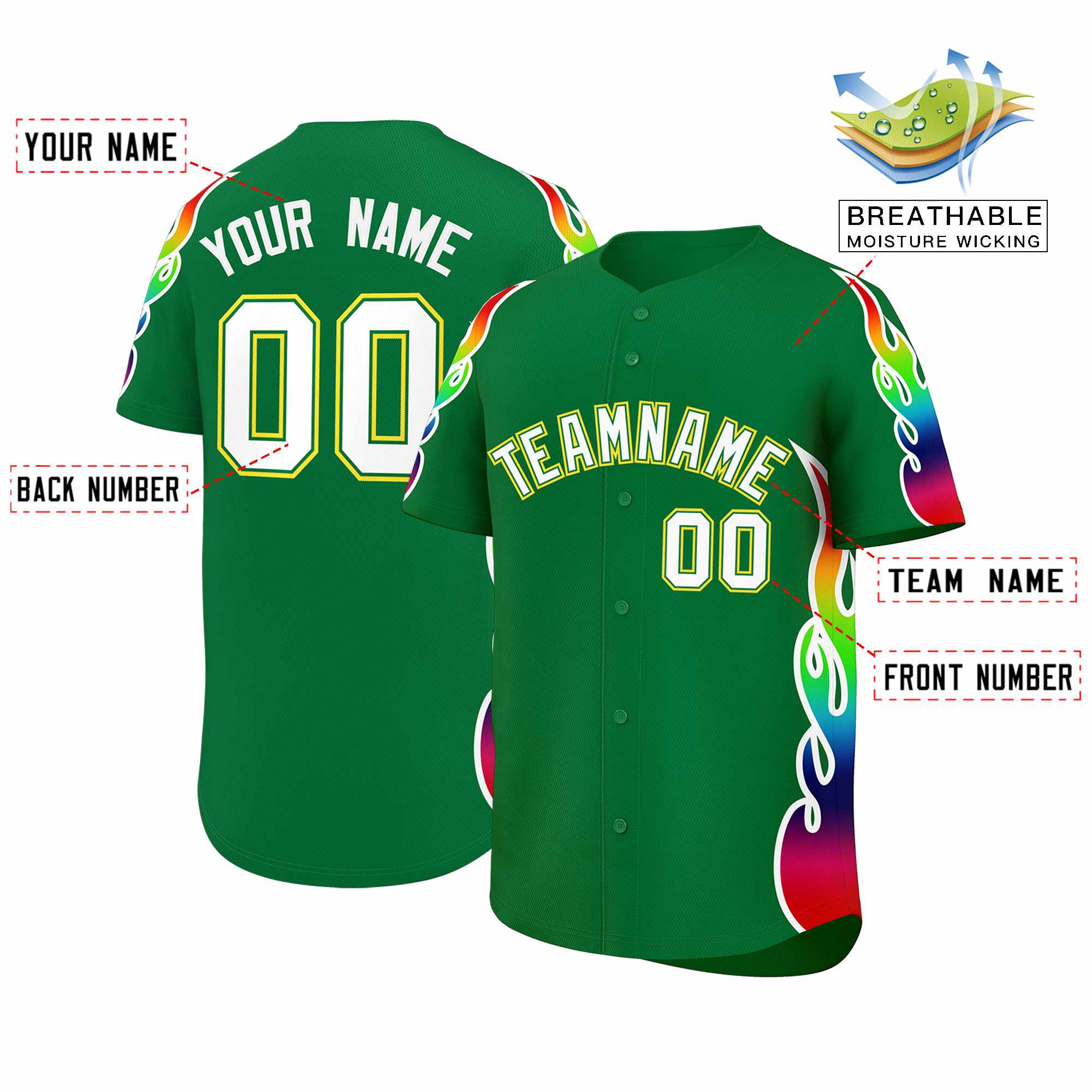 Custom Kelly Green Graffiti Pattern Personalized Multicolored Flames Print Authentic Baseball Jersey| KXKSHOP
