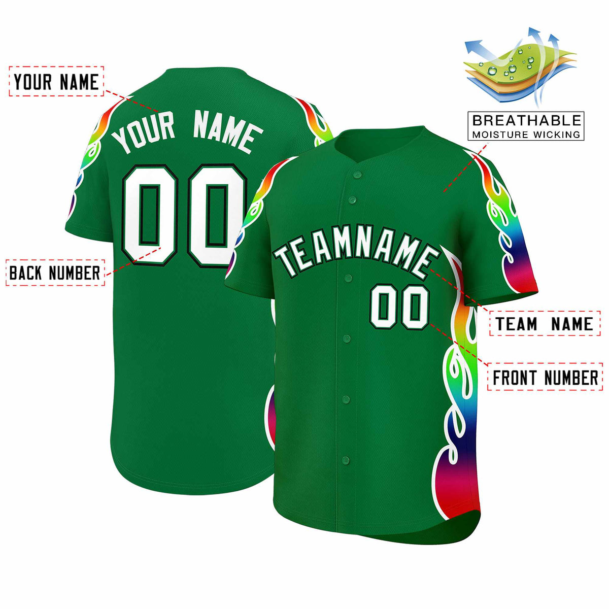 Custom Kelly Green Graffiti Pattern Personalized Multicolored Flames Print Authentic Baseball Jersey| KXKSHOP