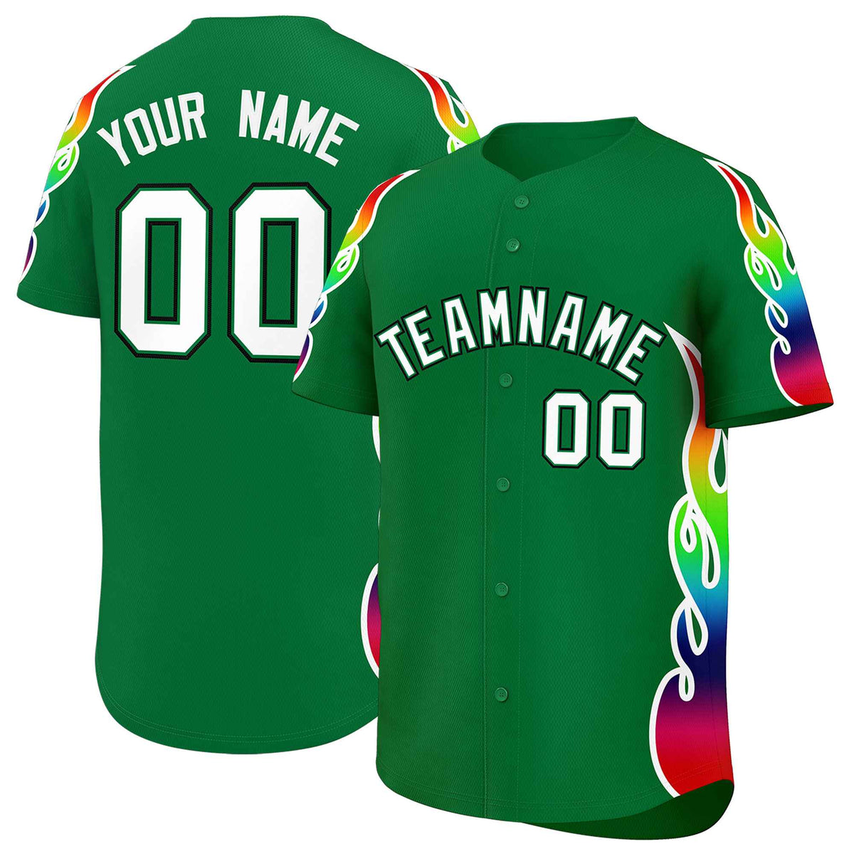 Custom Kelly Green Graffiti Pattern Personalized Multicolored Flames Print Authentic Baseball Jersey| KXKSHOP