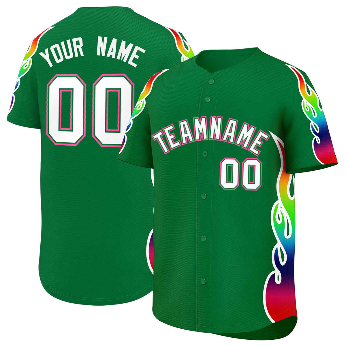 Custom Kelly Green Graffiti Pattern Personalized Multicolored Flames Print Authentic Baseball Jersey| KXKSHOP