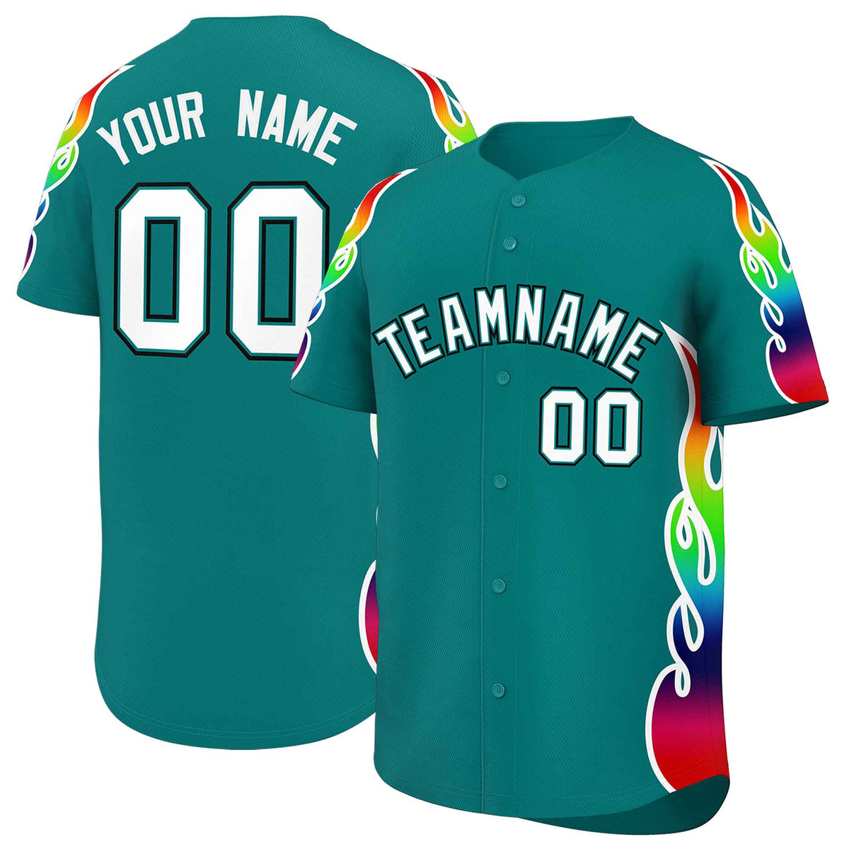 Custom Aqua Graffiti Pattern Personalized Multicolored Flames Print Authentic Baseball Jersey| KXKSHOP