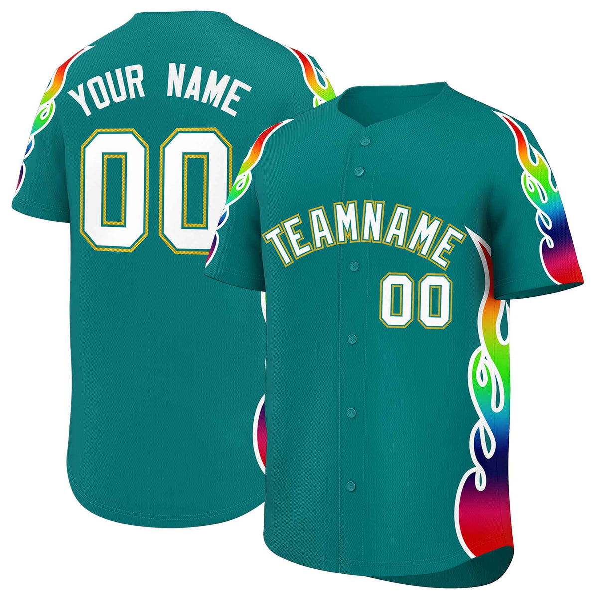 Custom Aqua Graffiti Pattern Personalized Multicolored Flames Print Authentic Baseball Jersey| KXKSHOP