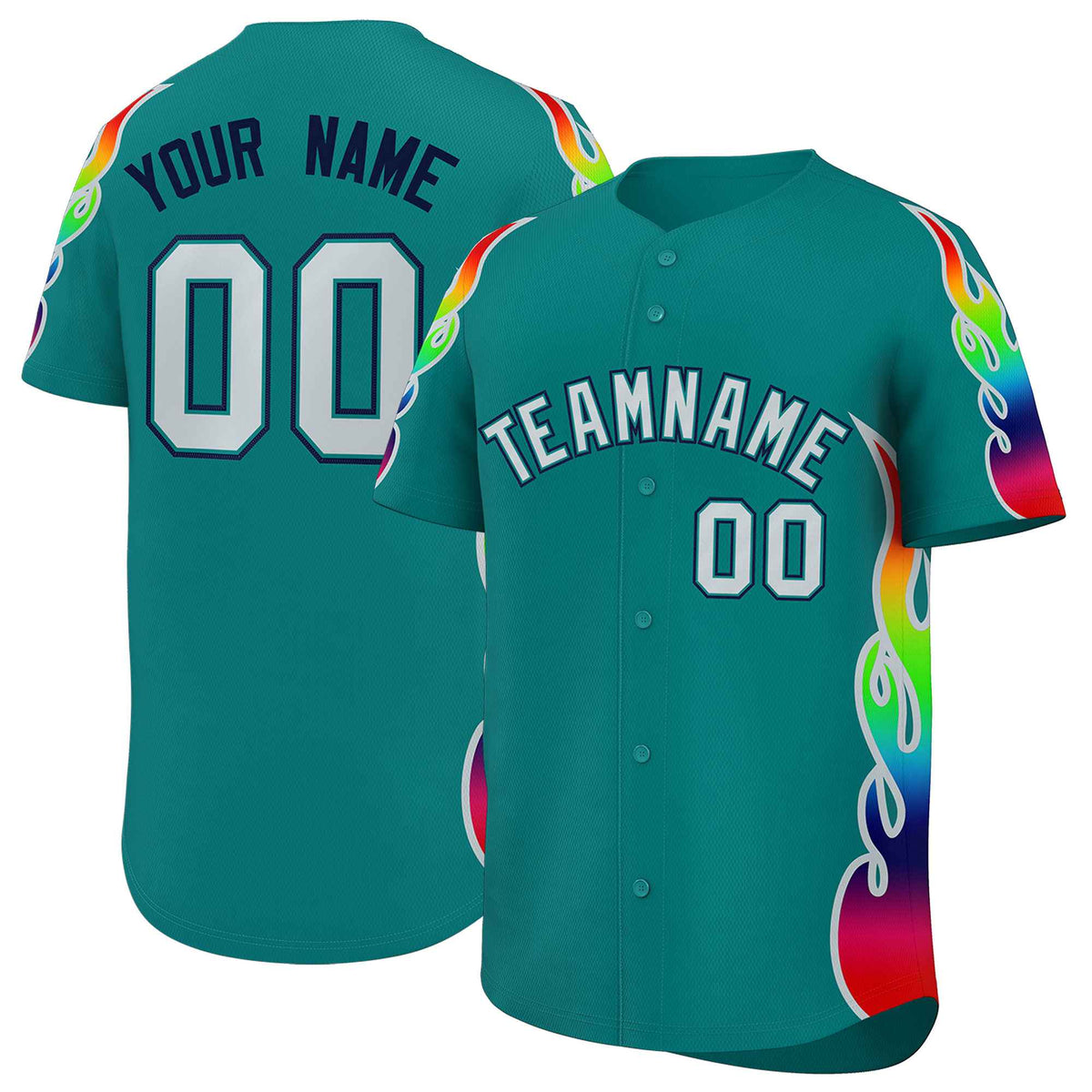 Custom Aqua Graffiti Pattern Personalized Multicolored Flames Print Authentic Baseball Jersey| KXKSHOP