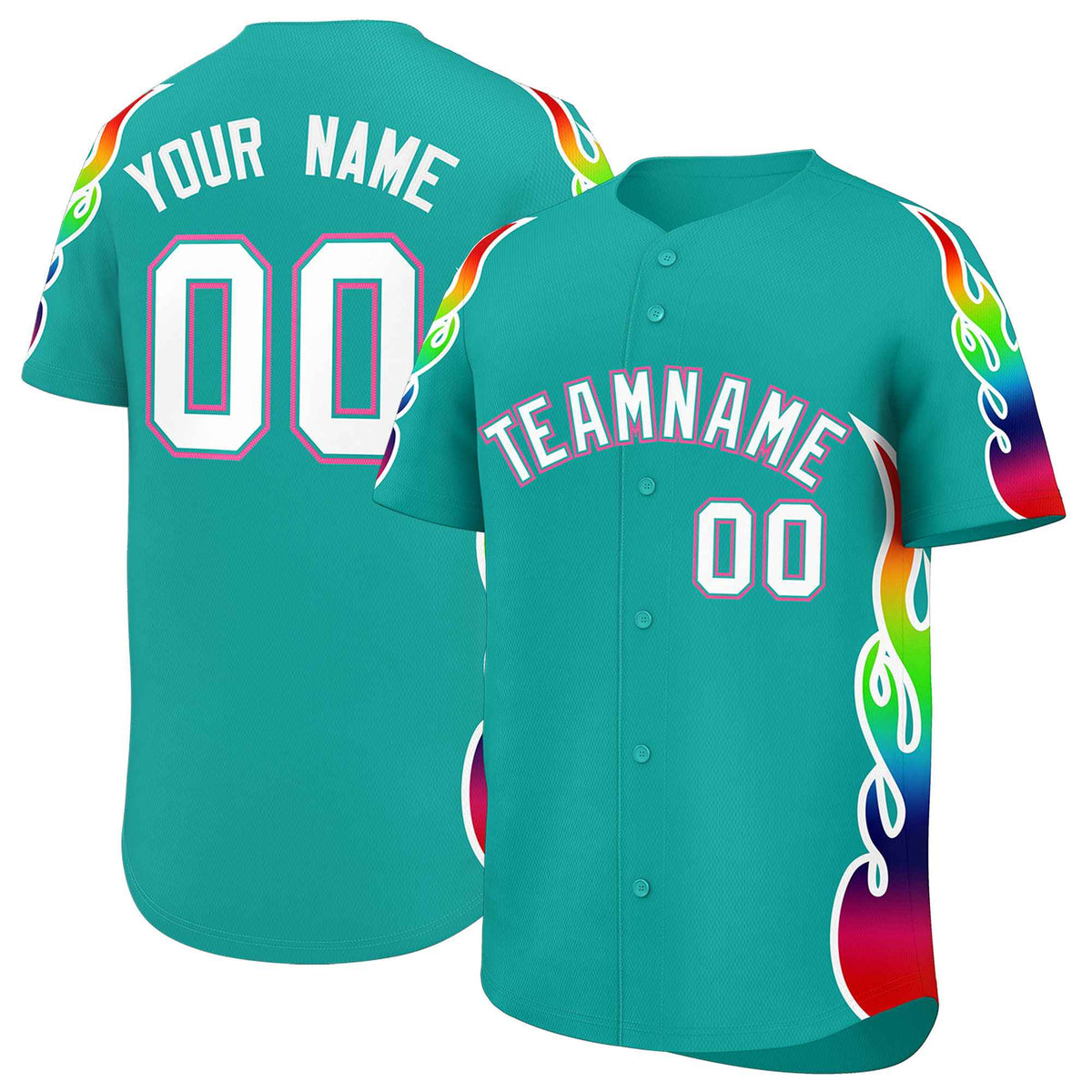Custom Aqua Graffiti Pattern Personalized Multicolored Flames Print Authentic Baseball Jersey| KXKSHOP