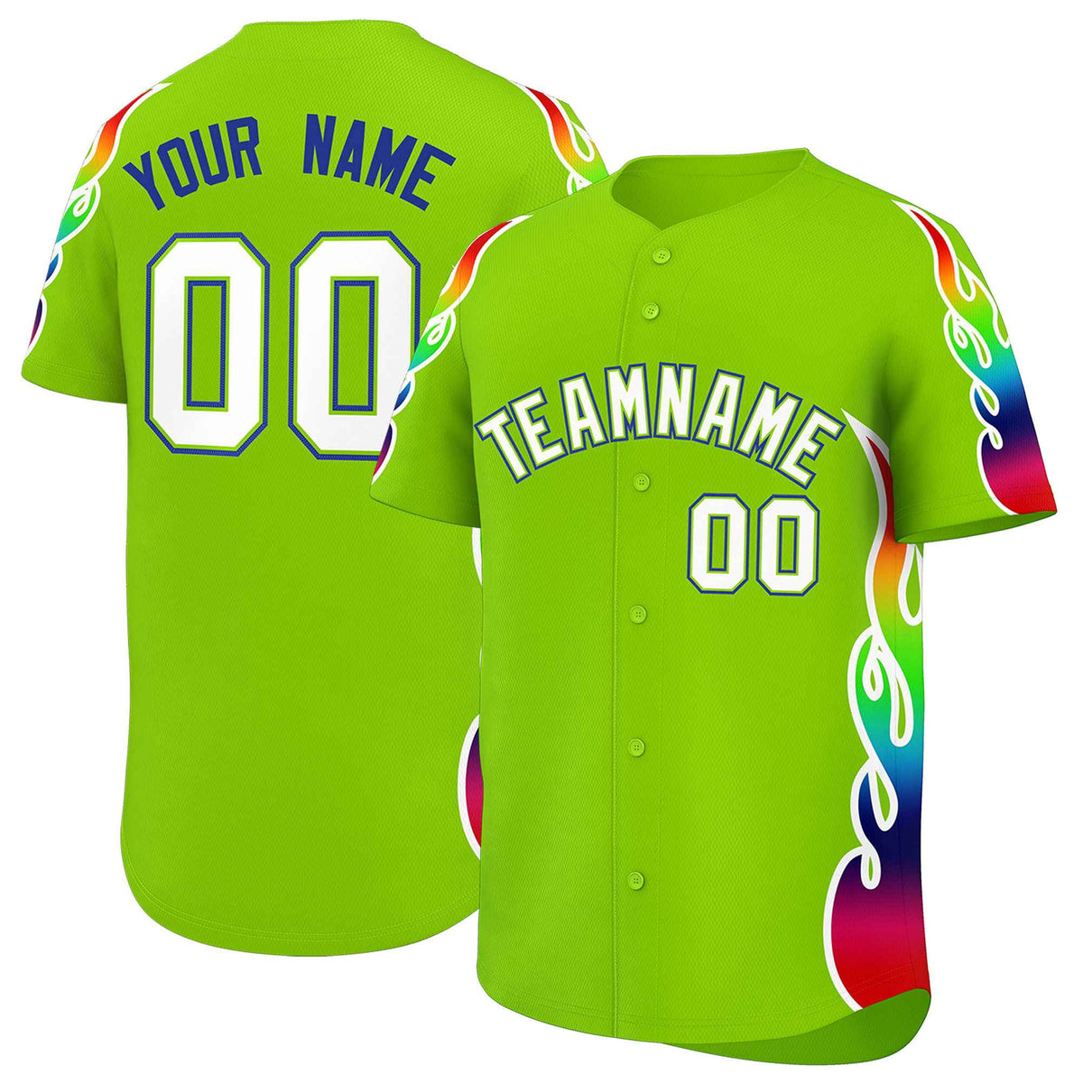 Custom Neon Green Graffiti Pattern Personalized Multicolored Flames Print Authentic Baseball Jersey| KXKSHOP