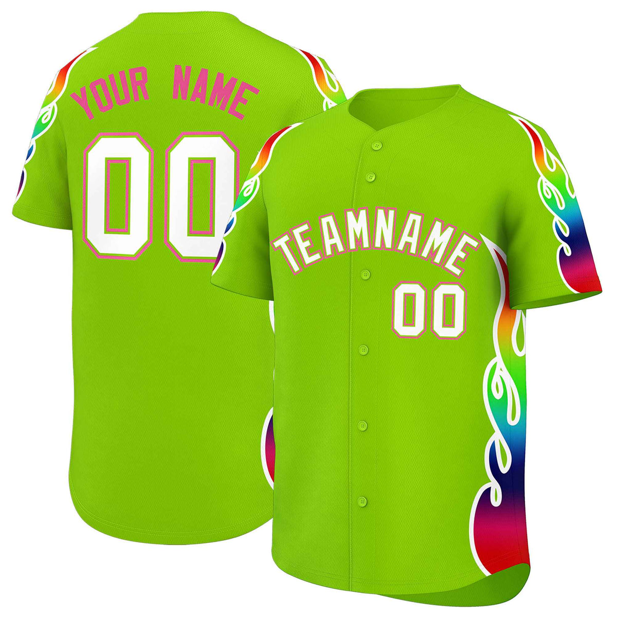 Custom Neon Green Graffiti Pattern Personalized Multicolored Flames Print Authentic Baseball Jersey| KXKSHOP