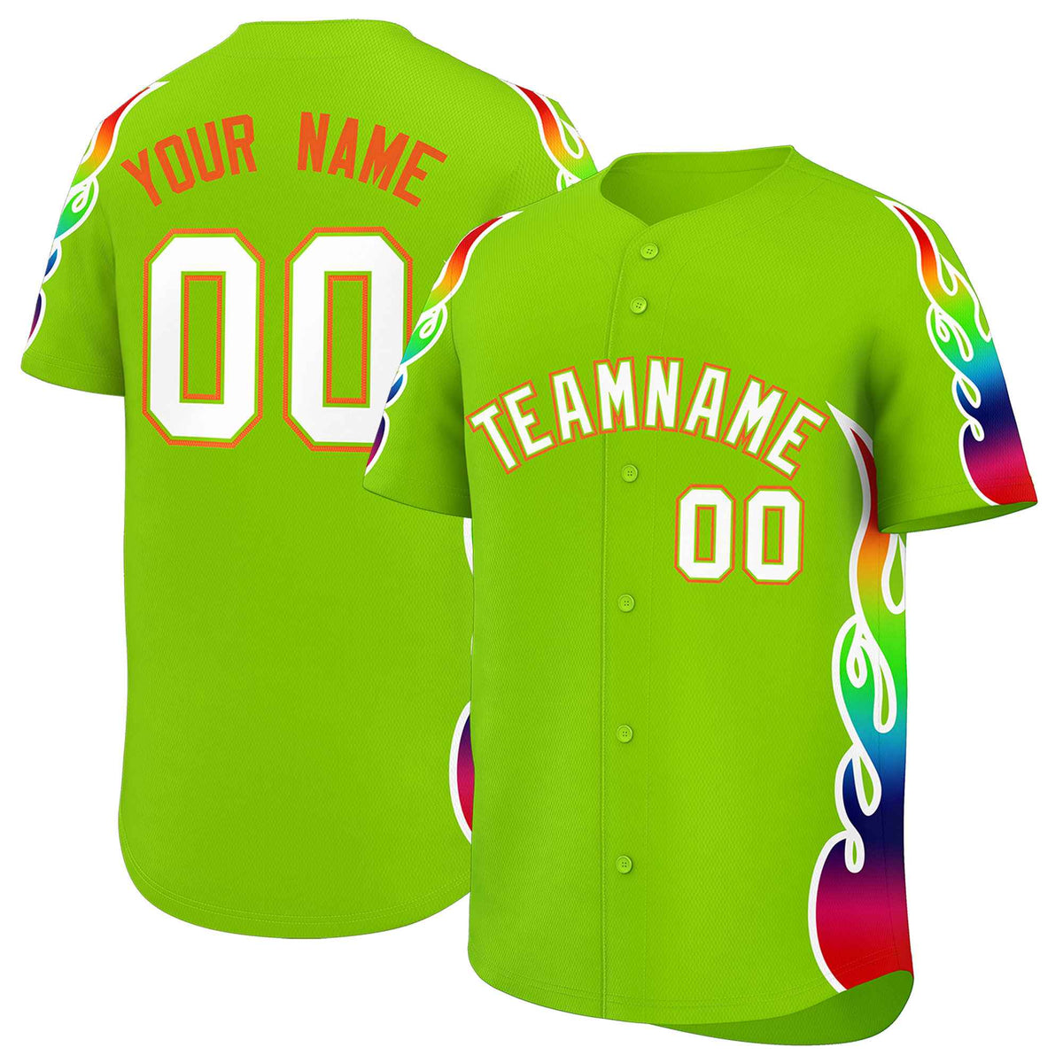 Custom Neon Green Graffiti Pattern Personalized Multicolored Flames Print Authentic Baseball Jersey| KXKSHOP