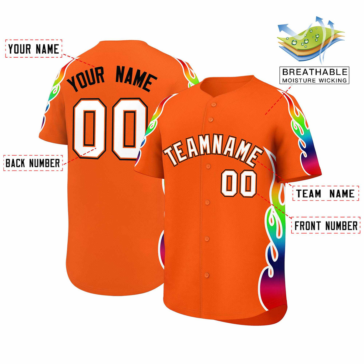 Custom Orange Graffiti Pattern Personalized Multicolored Flames Print Authentic Baseball Jersey| KXKSHOP