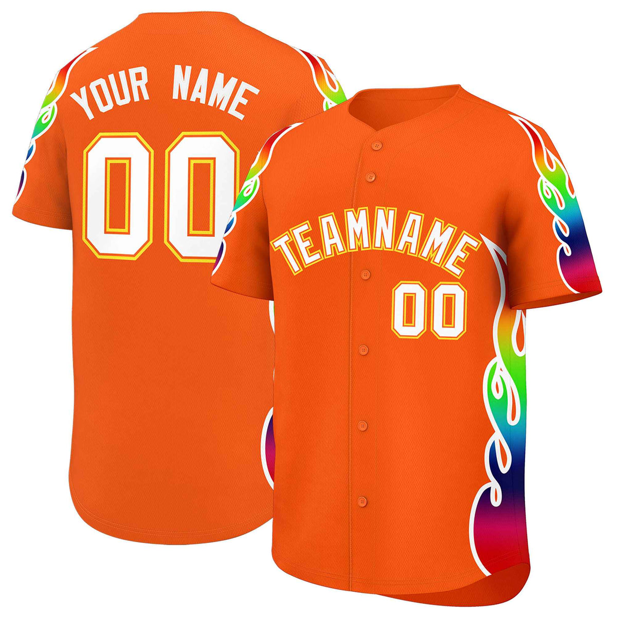 Custom Orange Graffiti Pattern Personalized Multicolored Flames Print Authentic Baseball Jersey| KXKSHOP