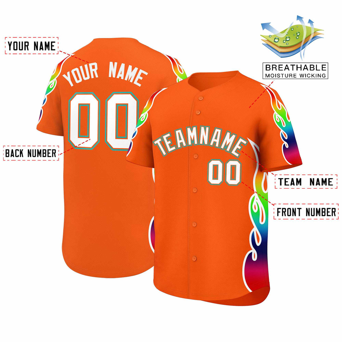 Custom Orange Graffiti Pattern Personalized Multicolored Flames Print Authentic Baseball Jersey| KXKSHOP