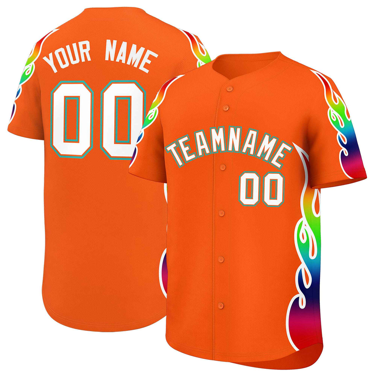 Custom Orange Graffiti Pattern Personalized Multicolored Flames Print Authentic Baseball Jersey| KXKSHOP