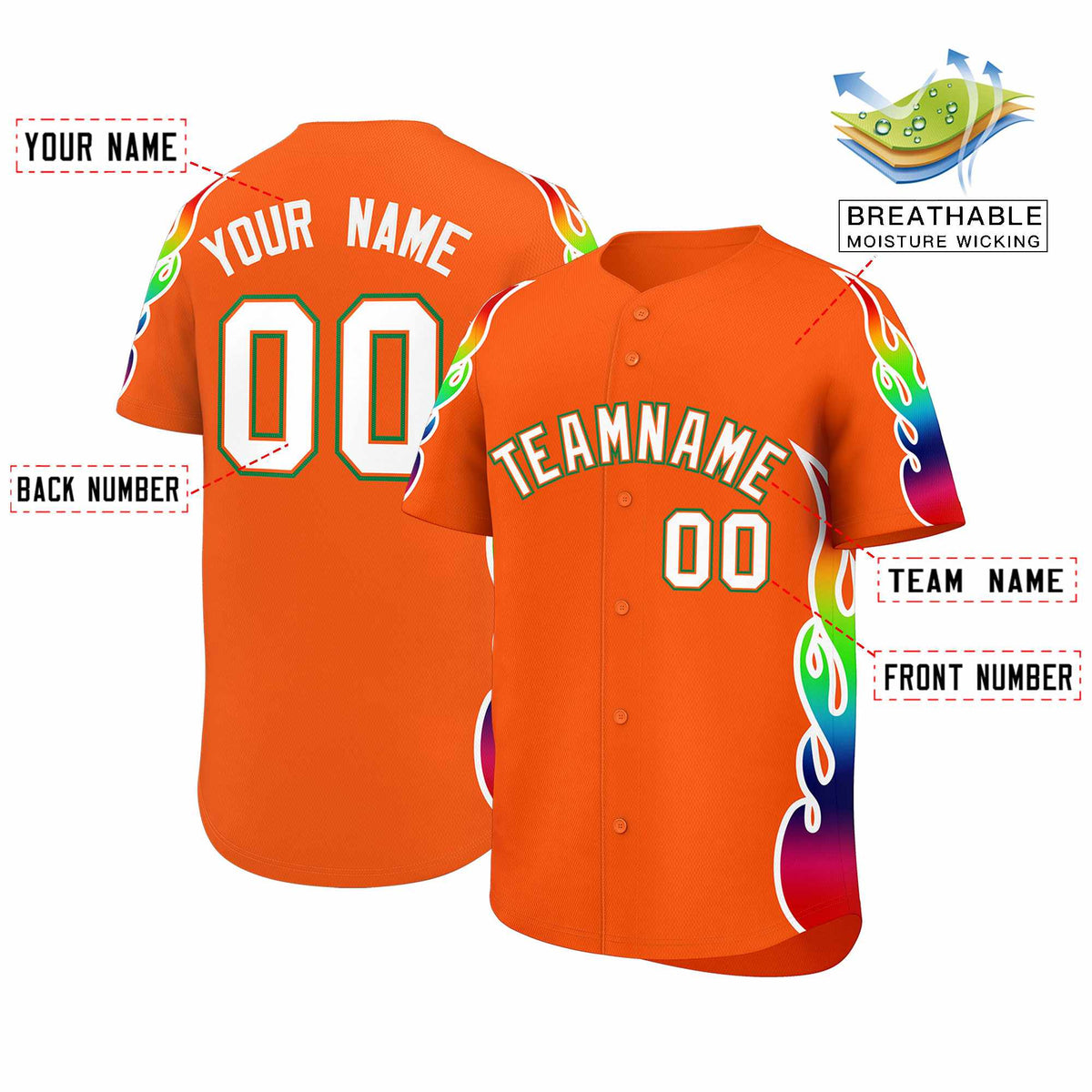 Custom Orange Graffiti Pattern Personalized Multicolored Flames Print Authentic Baseball Jersey| KXKSHOP