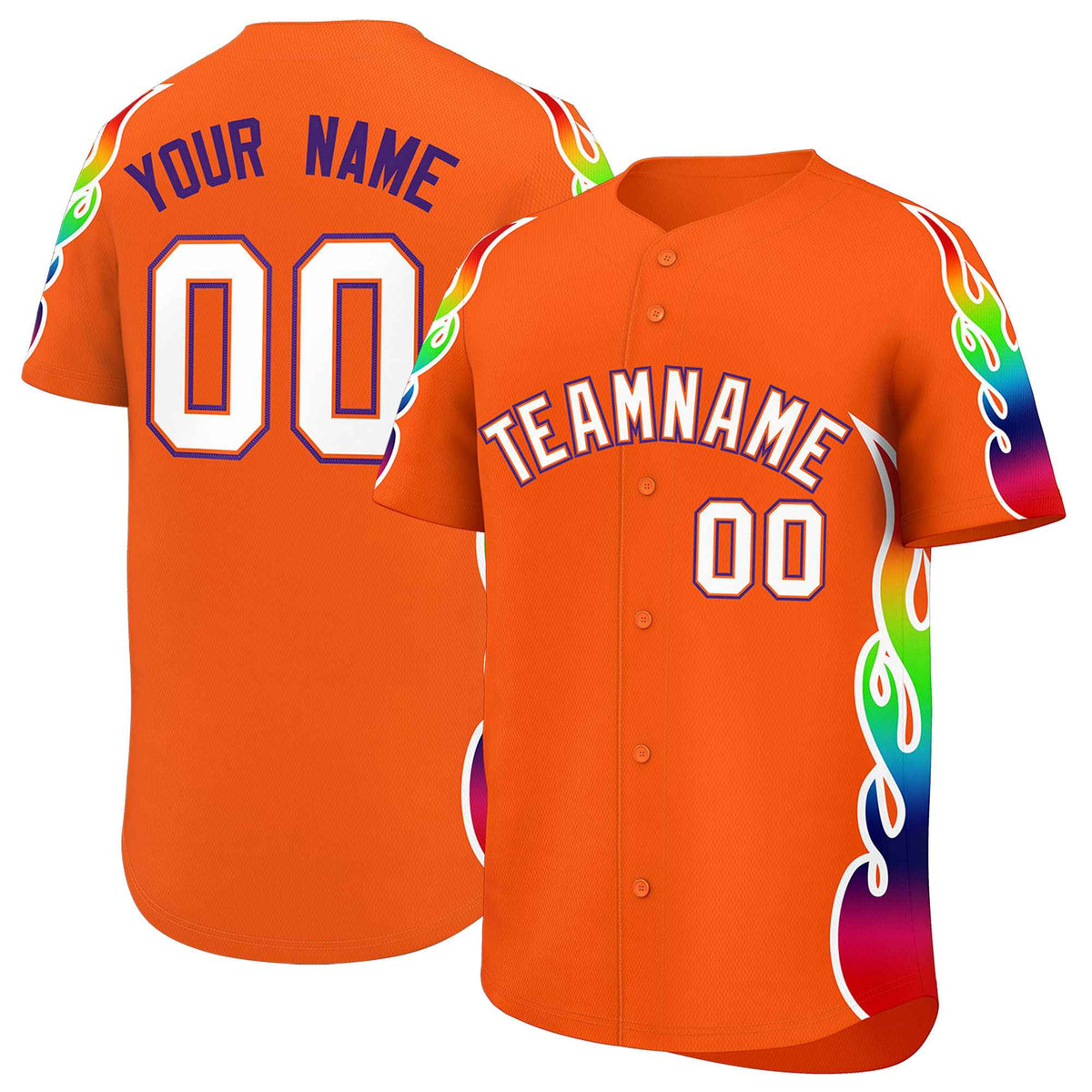 Custom Orange Graffiti Pattern Personalized Multicolored Flames Print Authentic Baseball Jersey| KXKSHOP