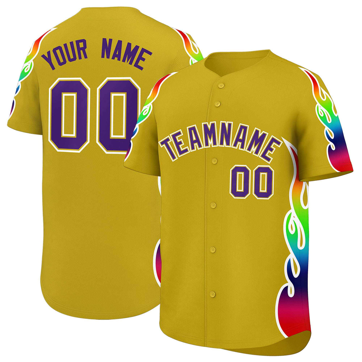 Custom Old Gold Graffiti Pattern Personalized Multicolored Flames Print Authentic Baseball Jersey| KXKSHOP