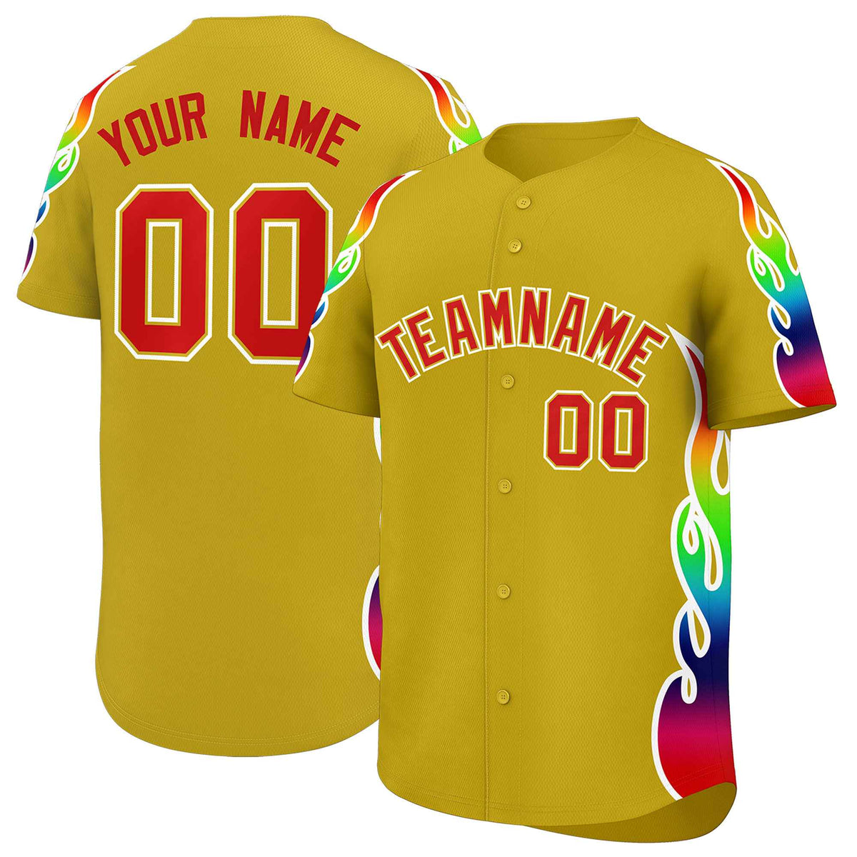 Custom Old Gold Graffiti Pattern Personalized Multicolored Flames Print Authentic Baseball Jersey| KXKSHOP
