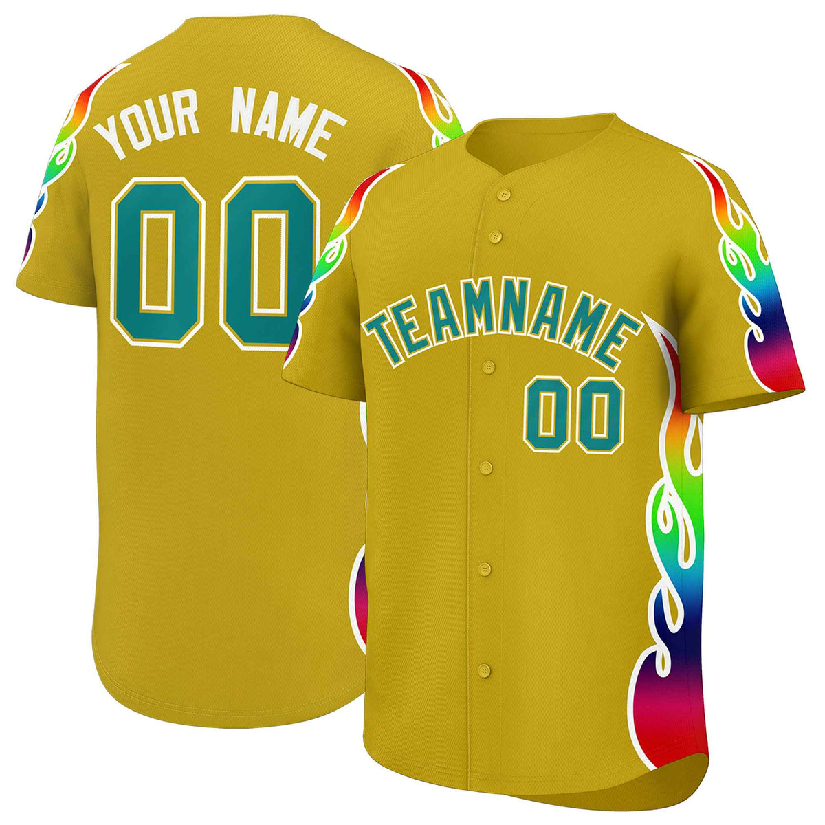 Custom Old Gold Graffiti Pattern Personalized Multicolored Flames Print Authentic Baseball Jersey| KXKSHOP