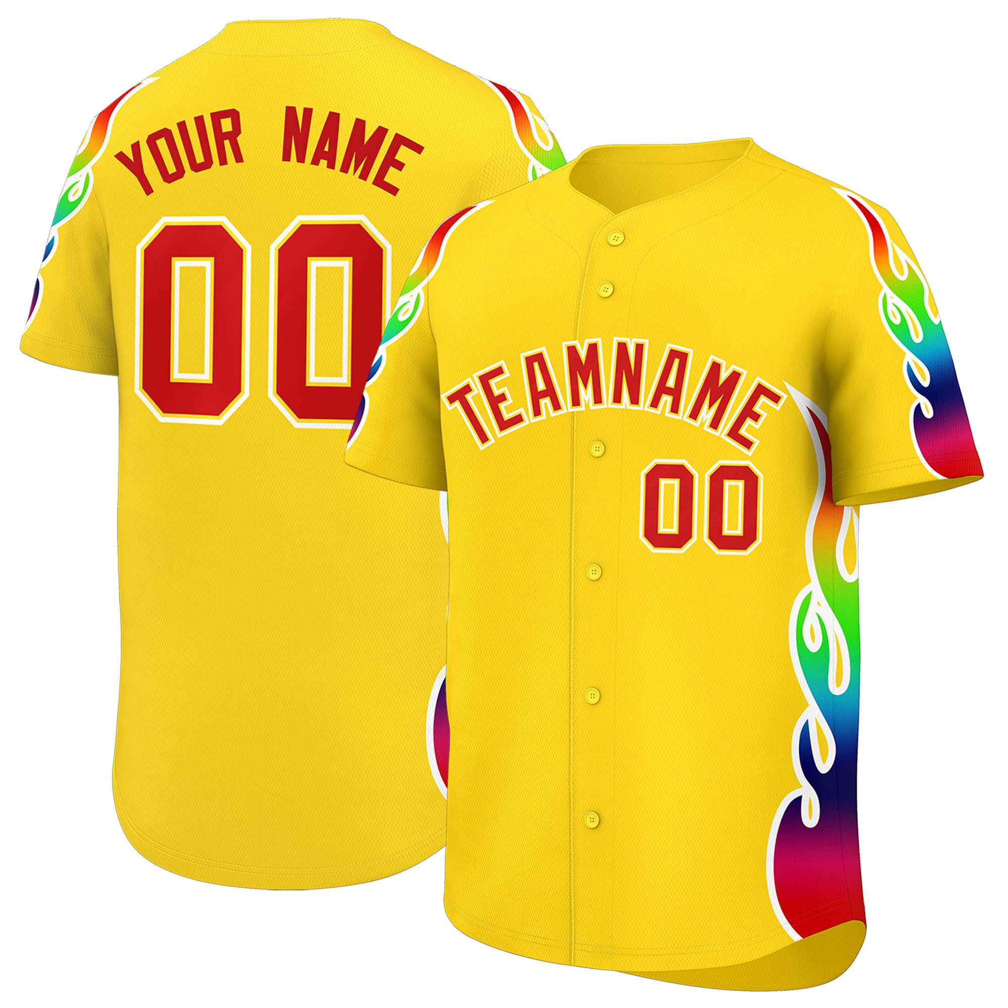Custom Gold Graffiti Pattern Personalized Multicolored Flames Print Authentic Baseball Jersey| KXKSHOP