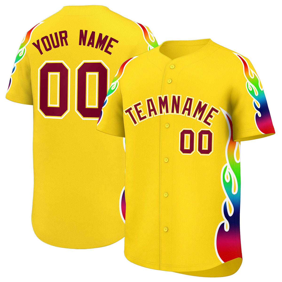 Custom Gold Graffiti Pattern Personalized Multicolored Flames Print Authentic Baseball Jersey| KXKSHOP