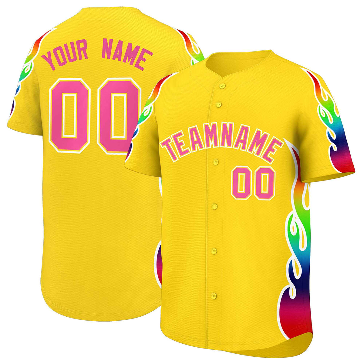 Custom Gold Graffiti Pattern Personalized Multicolored Flames Print Authentic Baseball Jersey| KXKSHOP