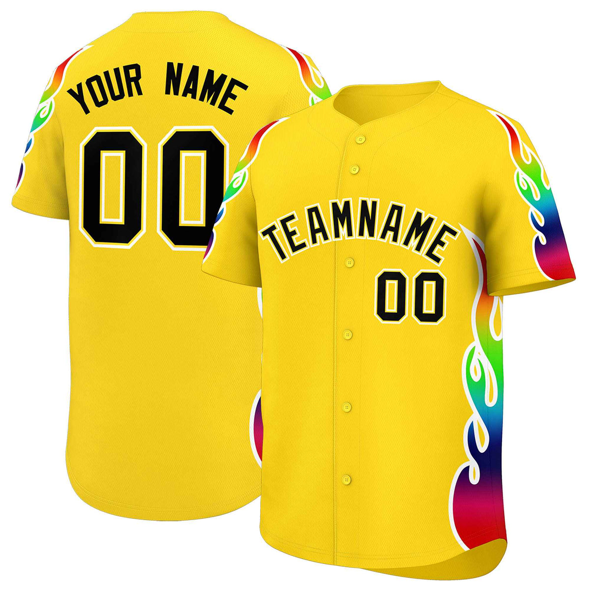 Custom Gold Graffiti Pattern Personalized Multicolored Flames Print Authentic Baseball Jersey| KXKSHOP