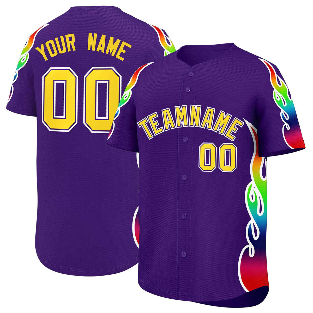 Custom Purple Graffiti Pattern Personalized Multicolored Flames Print Authentic Baseball Jersey| KXKSHOP
