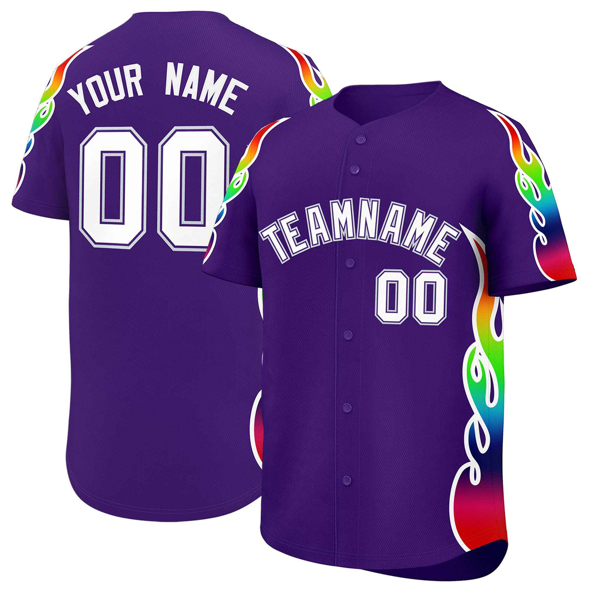 Custom Purple Graffiti Pattern Personalized Multicolored Flames Print Authentic Baseball Jersey| KXKSHOP