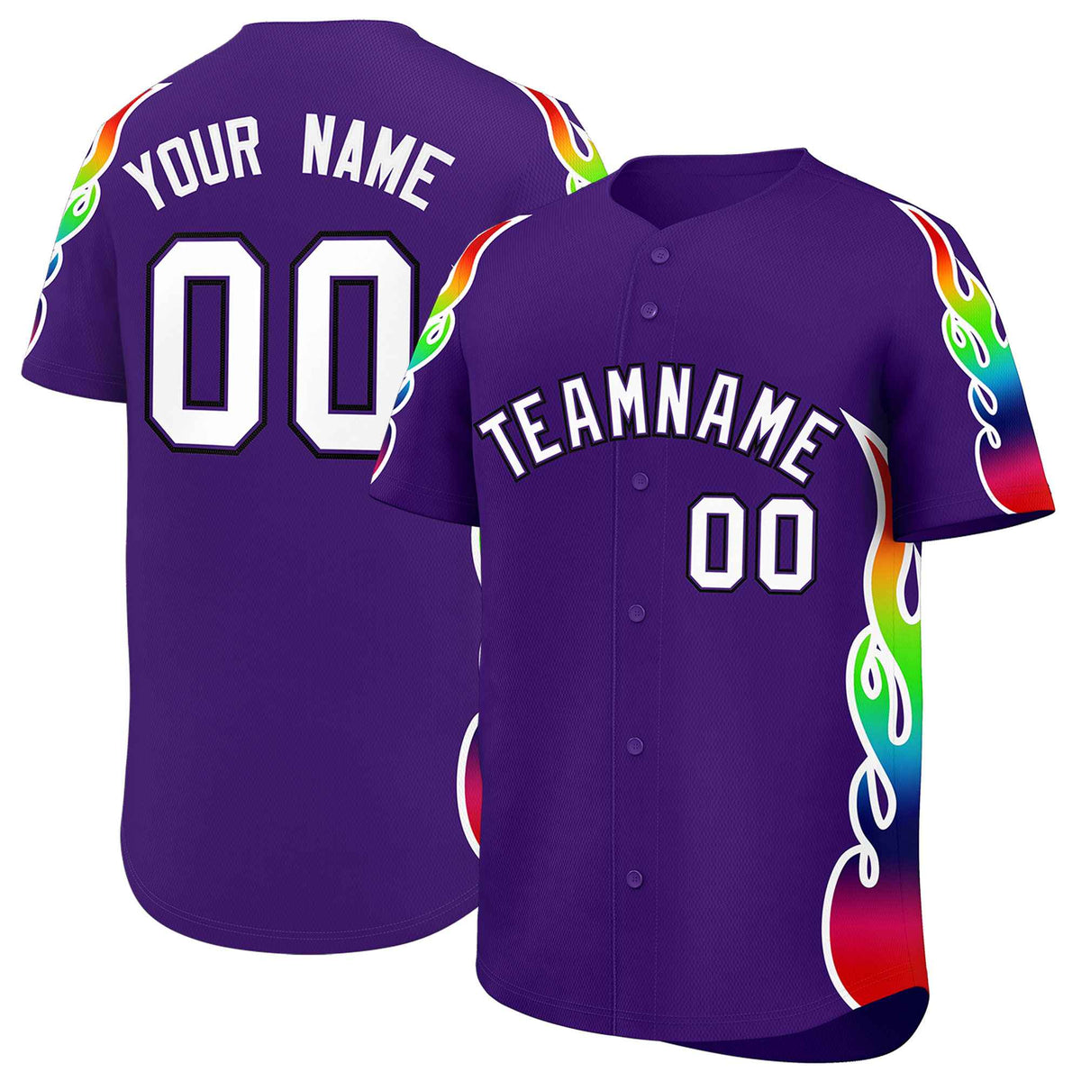 Custom Purple Graffiti Pattern Personalized Multicolored Flames Print Authentic Baseball Jersey| KXKSHOP