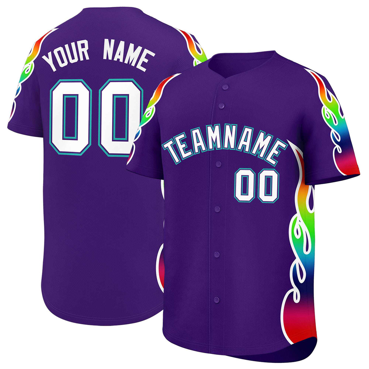 Custom Purple Graffiti Pattern Personalized Multicolored Flames Print Authentic Baseball Jersey| KXKSHOP