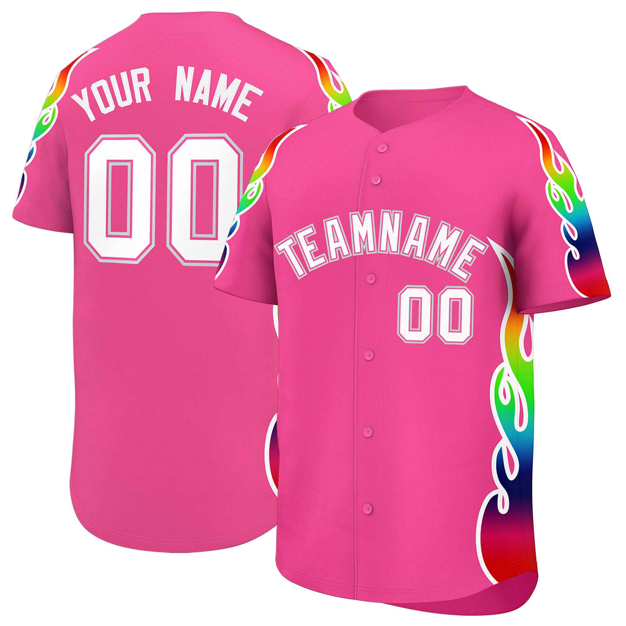 Custom Pink Graffiti Pattern Personalized Multicolored Flames Print Authentic Baseball Jersey| KXKSHOP