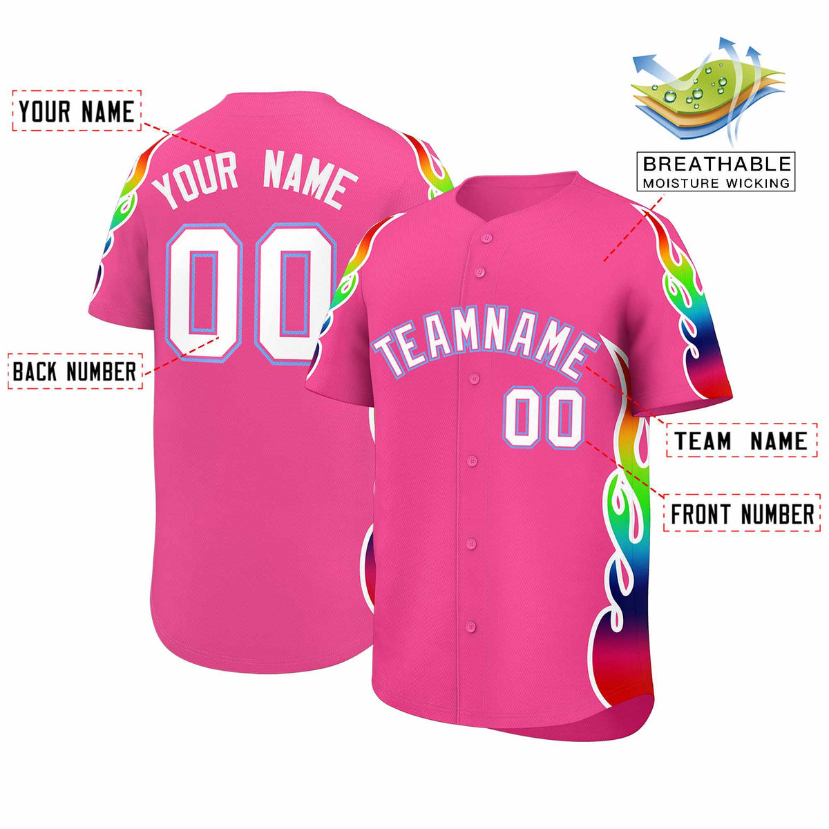 Custom Pink Graffiti Pattern Personalized Multicolored Flames Print Authentic Baseball Jersey| KXKSHOP