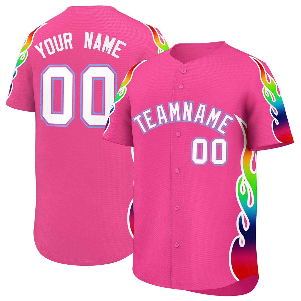 Custom Pink Graffiti Pattern Personalized Multicolored Flames Print Authentic Baseball Jersey| KXKSHOP