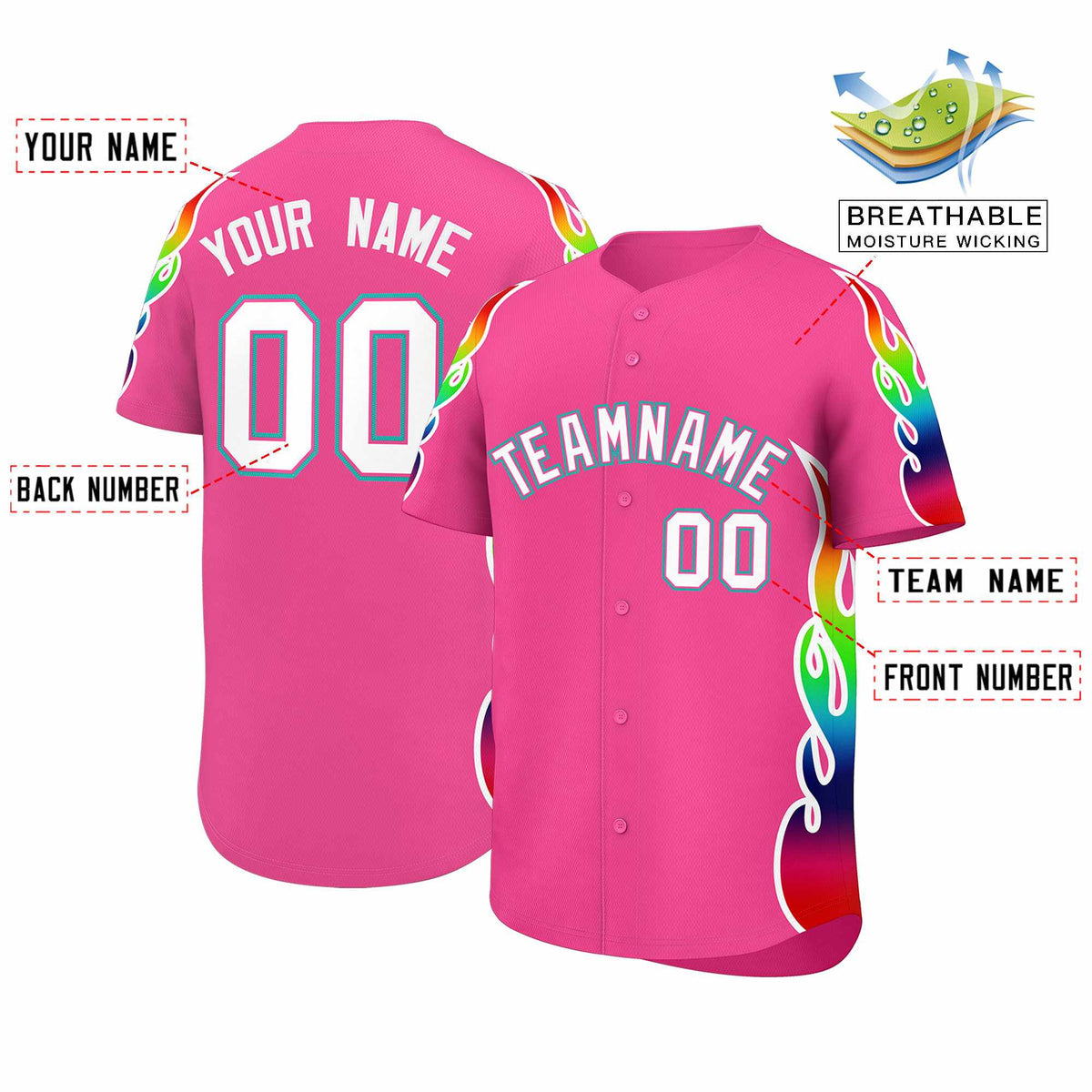 Custom Pink Graffiti Pattern Personalized Multicolored Flames Print Authentic Baseball Jersey| KXKSHOP