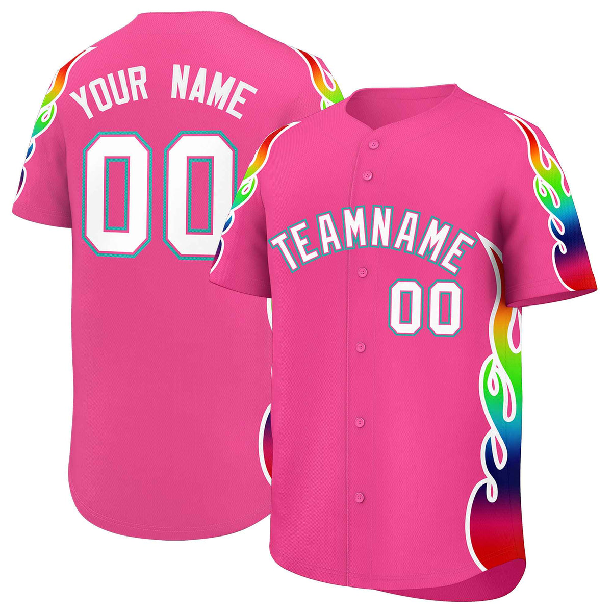 Custom Pink Graffiti Pattern Personalized Multicolored Flames Print Authentic Baseball Jersey| KXKSHOP