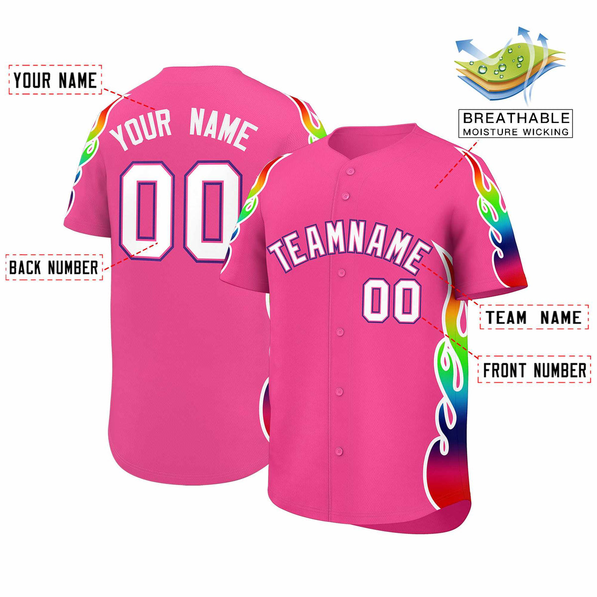 Custom Pink Graffiti Pattern Personalized Multicolored Flames Print Authentic Baseball Jersey| KXKSHOP