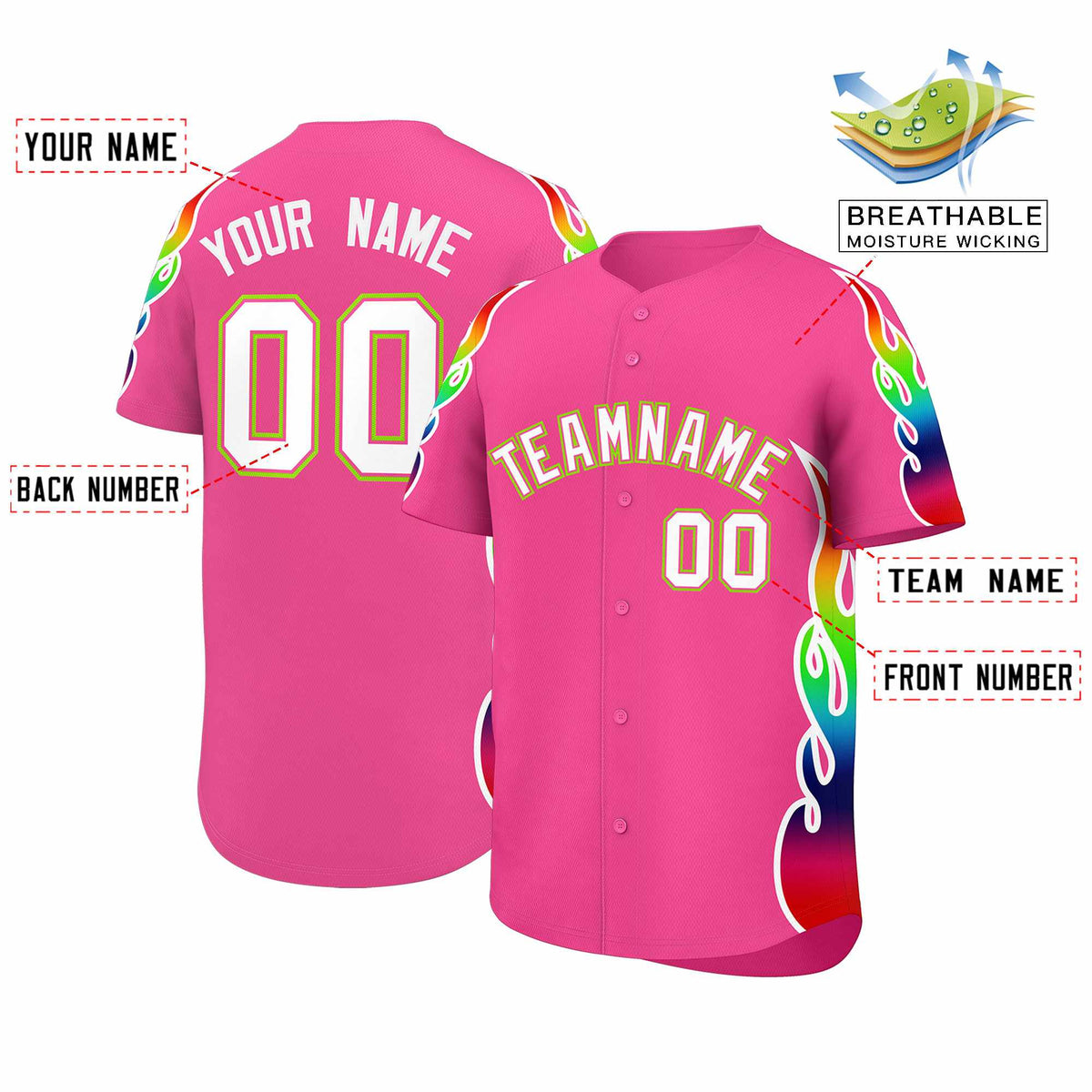 Custom Pink Graffiti Pattern Personalized Multicolored Flames Print Authentic Baseball Jersey| KXKSHOP