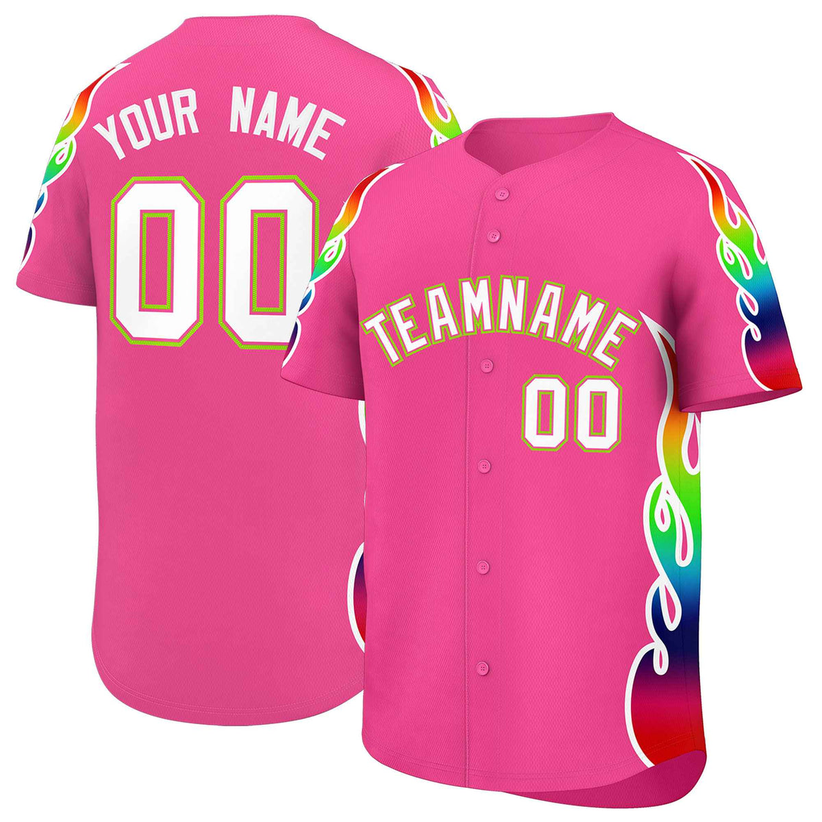 Custom Pink Graffiti Pattern Personalized Multicolored Flames Print Authentic Baseball Jersey| KXKSHOP