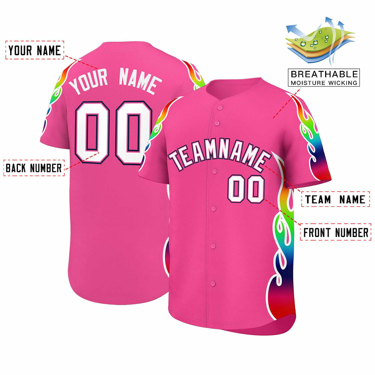 Custom Pink Graffiti Pattern Personalized Multicolored Flames Print Authentic Baseball Jersey| KXKSHOP