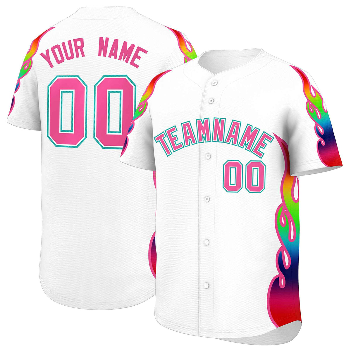 Custom White Graffiti Pattern Personalized Multicolored Flames Print Authentic Baseball Jersey| KXKSHOP