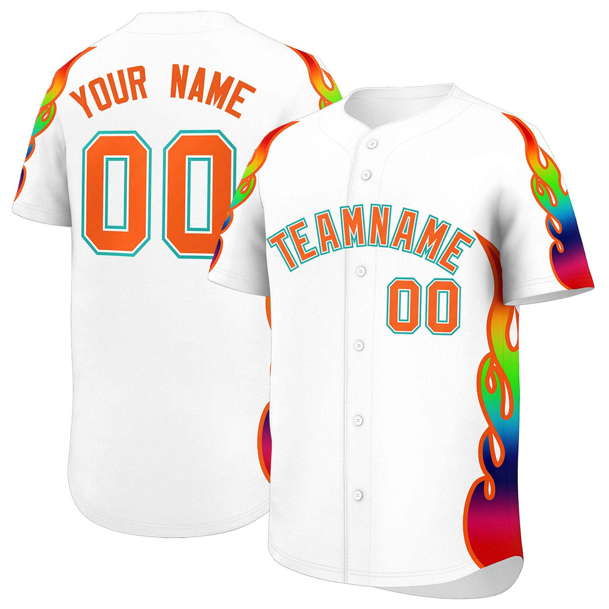 Custom White Graffiti Pattern Personalized Multicolored Flames Print Authentic Baseball Jersey| KXKSHOP
