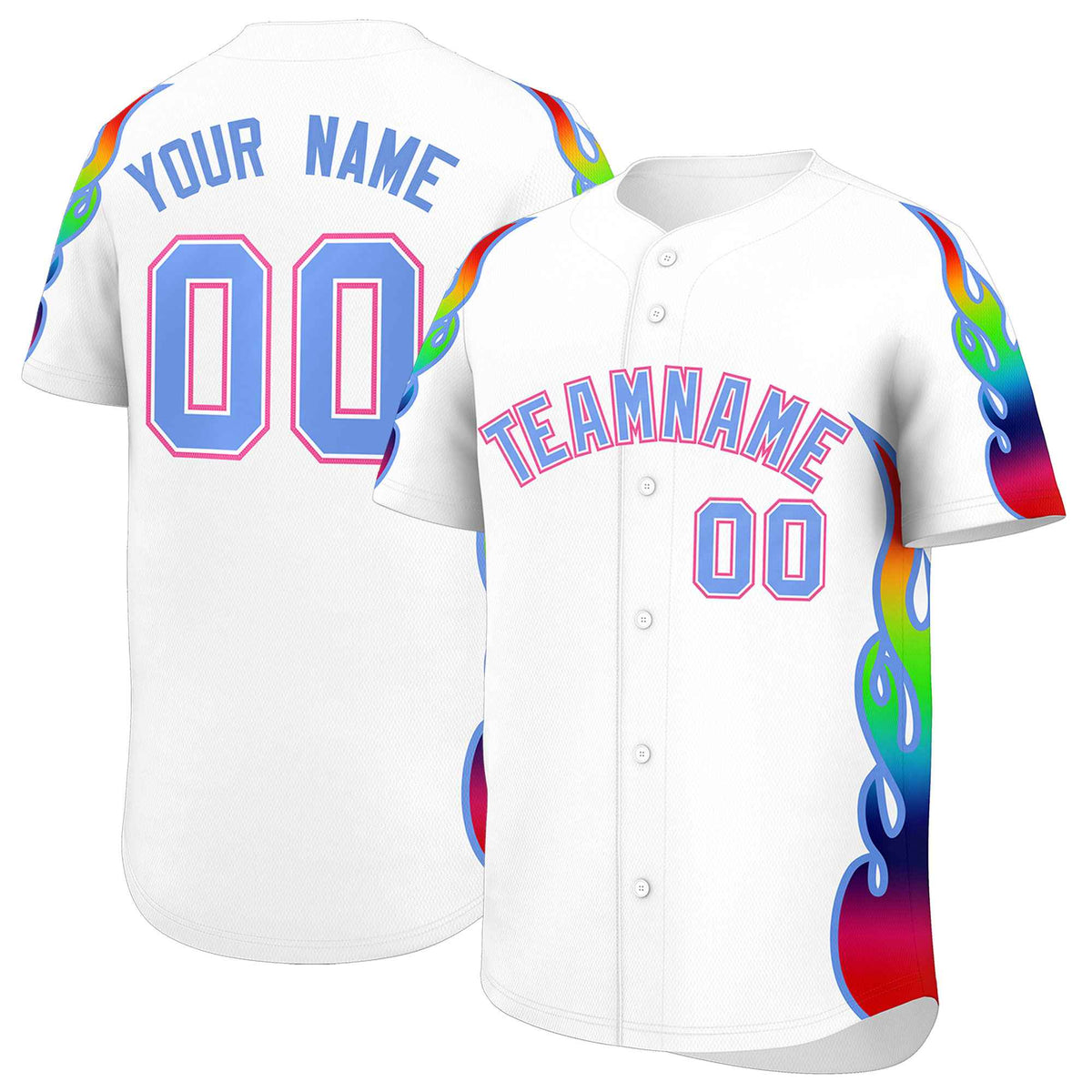 Custom White Graffiti Pattern Personalized Multicolored Flames Print Authentic Baseball Jersey| KXKSHOP